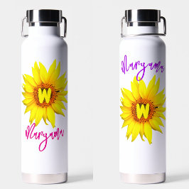 Esthetische zonnebloem, trendy meisjesnaam & monog waterfles