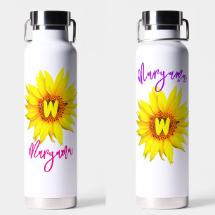 Esthetische zonnebloem, trendy meisjesnaam & monog waterfles