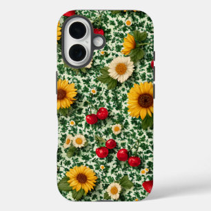 Esthetische zonnebloemen en kersen Cottagecore iPhone 16 Hoesje