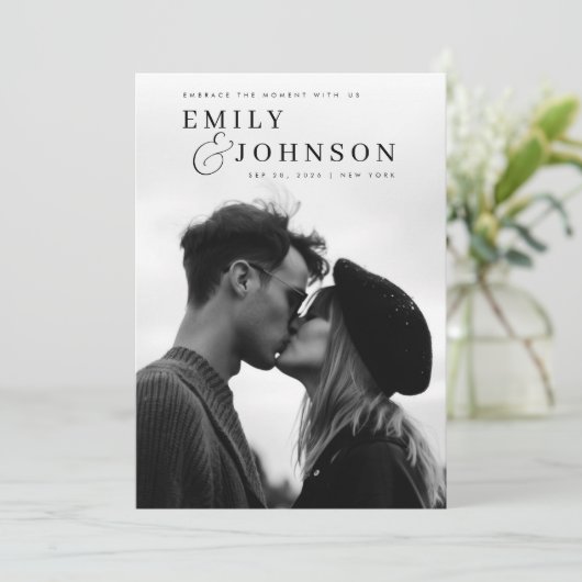 Esthetische Zwart & Wit QR Code Fotobruiloft Kaart (Staand voorkant)