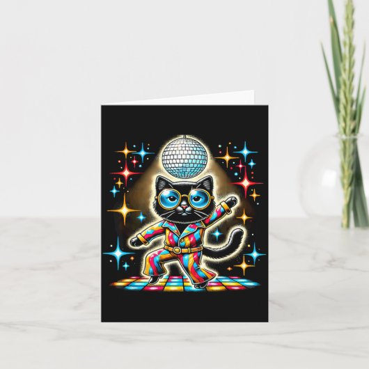 Esthetische Zwarte Kat Disco Kaart (Voorkant)