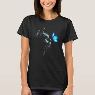 Esthetische Zwarte Kat Met Blauwe Vlinder Grafisch T-shirt