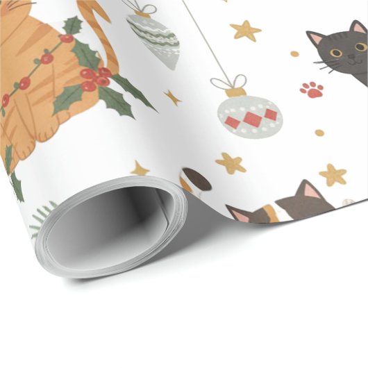 estive Meowy Christmas Cat Pattern Gift Cadeaupapier (Rol Hoek)