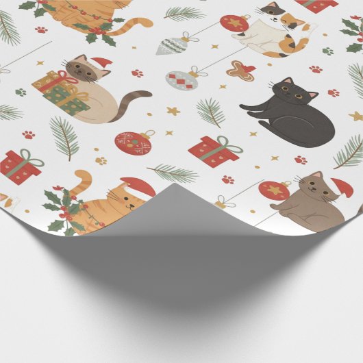 estive Meowy Christmas Cat Pattern Gift Cadeaupapier (Hoek)