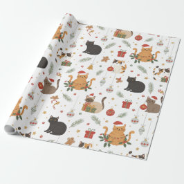 estive Meowy Christmas Cat Pattern Gift Cadeaupapier