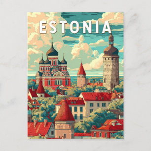 Estland Illustratie Reizen Art Vintage Briefkaart