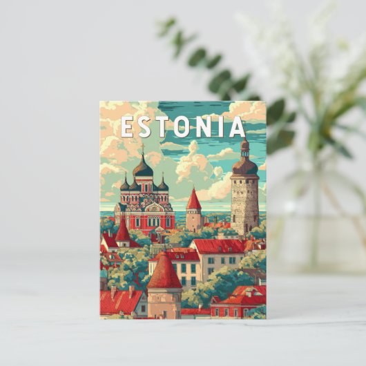 Estland Illustratie Reizen Art Vintage Briefkaart (Staand voorkant)