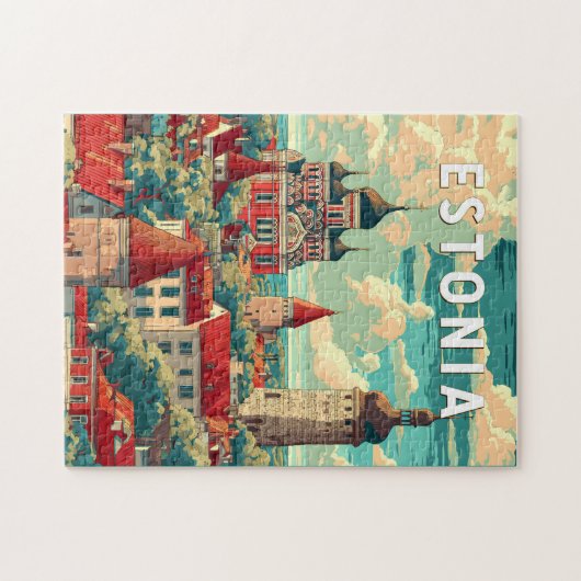 Estland Illustratie Reizen Art Vintage Legpuzzel (Horizontaal)