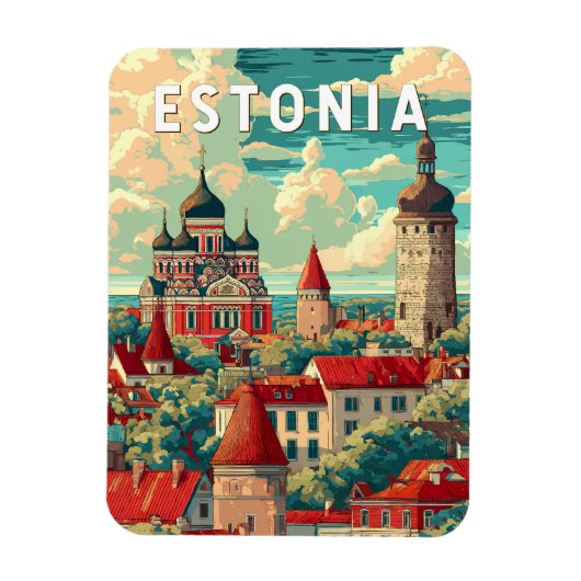 Estland Illustratie Reizen Art Vintage Magneet (Verticaal)