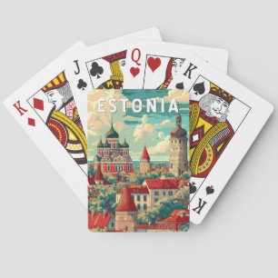 Estland Illustratie Reizen Art Vintage Pokerkaarten