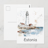 Estland Lighthouse Coast Waterverf Baltische reize Briefkaart (Voorkant / Achterkant)