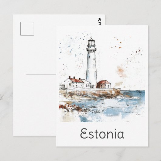 Estland Lighthouse Coast Waterverf Baltische reize Briefkaart (Voorkant / Achterkant)