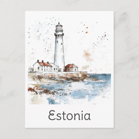 Estland Lighthouse Coast Waterverf Baltische reize Briefkaart (Voorkant)
