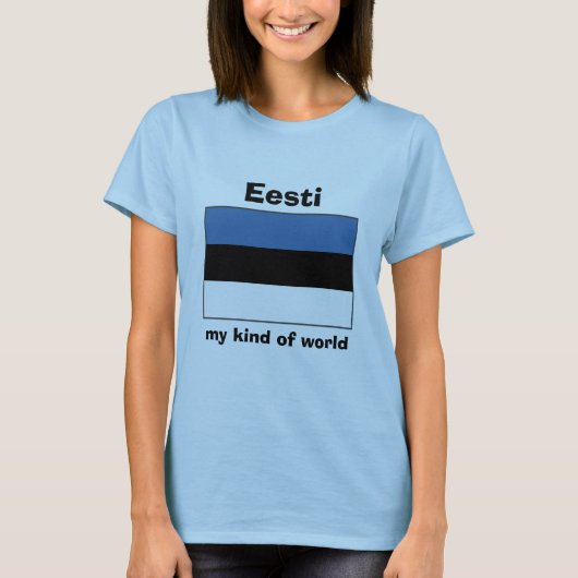 Estland Vlag + Kaart + Tekst T-Shirt (Voorkant)