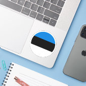 Estland Vlag Ronde Sticker (Laptop met iPhone)