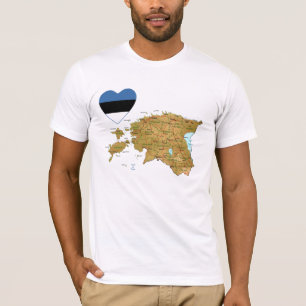 Estland — Vlaggenhoofd en kaart T-Shirt