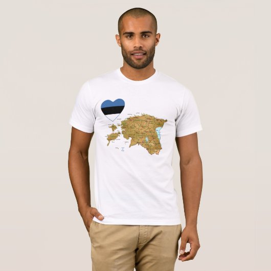 Estland — Vlaggenhoofd en kaart T-Shirt (Voorkant volledig)