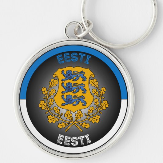 Estland Wapen Cirkel Vorm Sleutelhanger (Voorkant)
