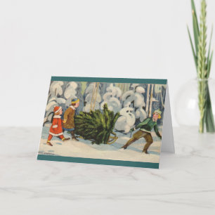 Estlandse Familie met Kerstboom Feestdagen Kaart