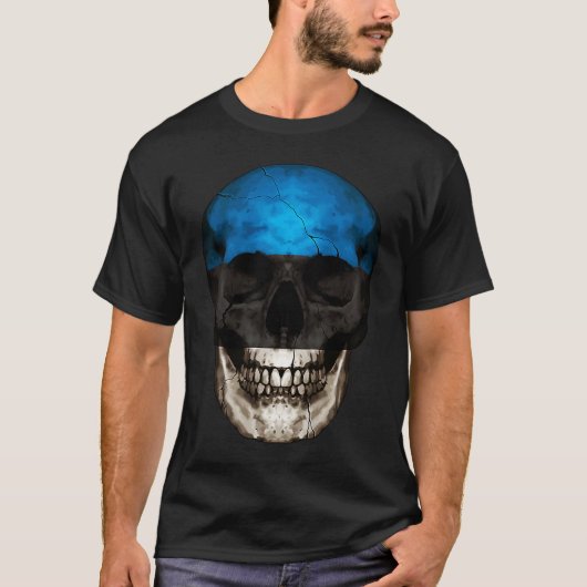 Estonia Flag Skull Estonian Roots Proud Patriotic T-shirt (Voorkant)