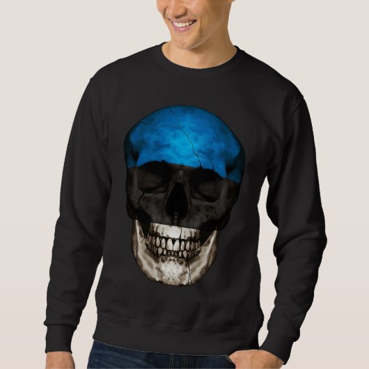 Estonia Flag Skull Estonian Roots Proud Patriotic Trui (Voorkant)