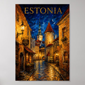 Estonia: Mystic Night Tallinn Art Souvenir Poster