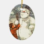 Estonian Boy met Snowman kerstboomversiering Keramisch Ornament (Voorkant)