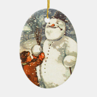 Estonian Boy met Snowman kerstboomversiering Keramisch Ornament