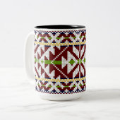 Estonian Kolga-Jaani National Belt Pattern Tweekleurige Koffiemok (Voorkant links)