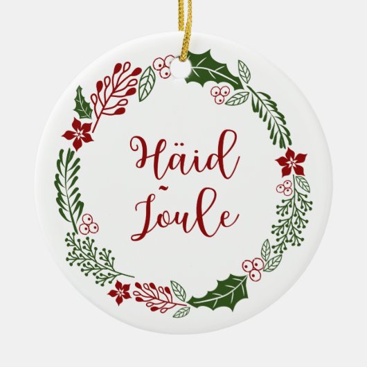 Estonian Merry Kerstmis Wreath, Häid jõule Keramisch Ornament (Voorkant)