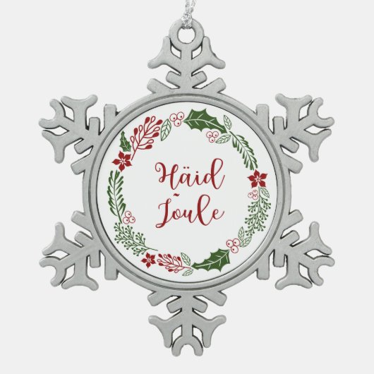 Estonian Merry Kerstmis Wreath, Häid jõule Tin Sneeuwvlok Ornament (Voorkant)