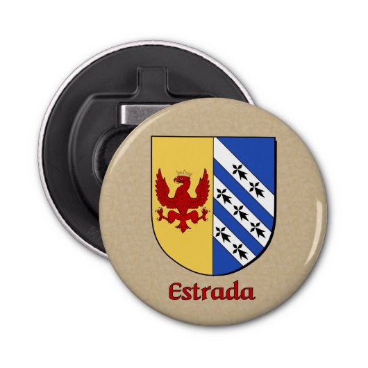 Estrada Heraldic Arms op perkament stijl terug Button Flesopener (Voorkant)