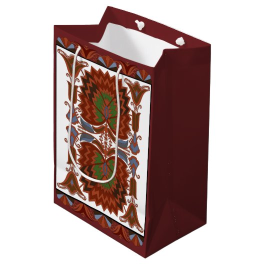 Ests antiek bloemenfolk art embroidery medium cadeauzakje (Voorkant Gekanteld)