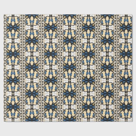 Ests blauw en geel bloemkool kunst cadeaupapier (Vlak)