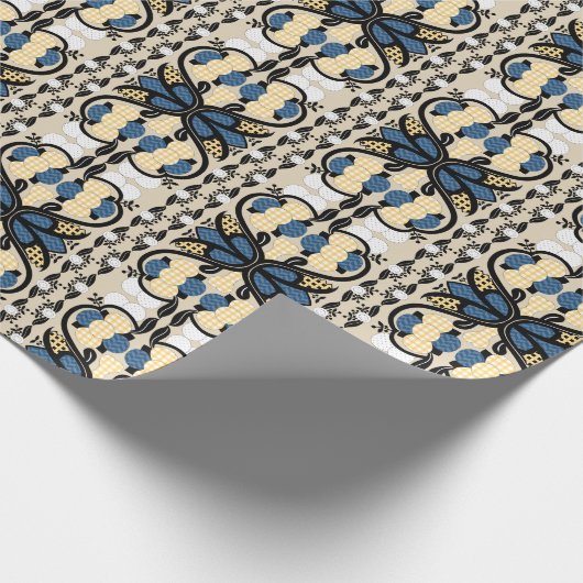 Ests blauw en geel bloemkool kunst cadeaupapier (Hoek)