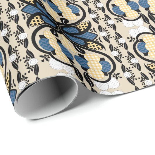 Ests blauw en geel bloemkool kunst cadeaupapier (Rol Hoek)