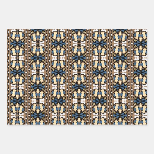 Ests blauw en geel bloemkool kunst inpakpapier vel (Voorkant 3)