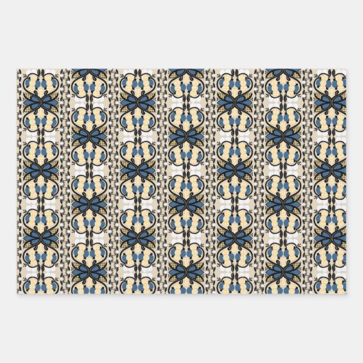 Ests blauw en geel bloemkool kunst inpakpapier vel (Voorkant)