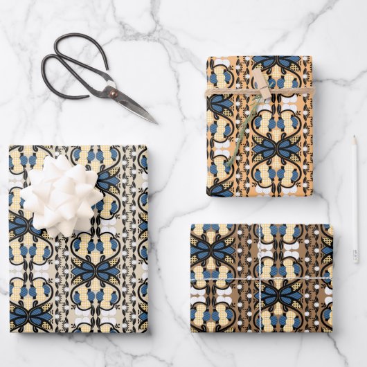 Ests blauw en geel bloemkool kunst inpakpapier vel (Voorkant)