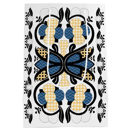 Ests blauw en geel bloemkool kunst medium cadeauzakje (Achterkant)