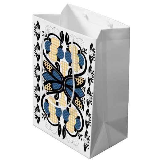 Ests blauw en geel bloemkool kunst medium cadeauzakje (Achterkant Gekanteld)