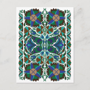 Ests Blue  folk art patroon met bloem Briefkaart