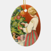 Ests meisje bij kerstboomversiering keramisch ornament (Achterkant)