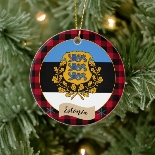 Estse vlag, rode buffelvlek & Estse vlag Keramisch Ornament (Boom)