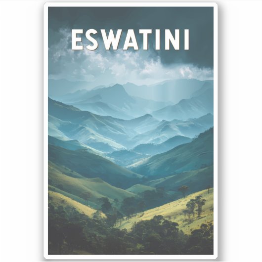 Eswatini Illustration Travel Art Vintage Sticker (Voorkant)