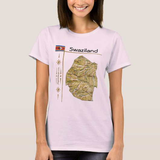 Eswatini Kaart + Vlag + Titel T-Shirt (Voorkant)