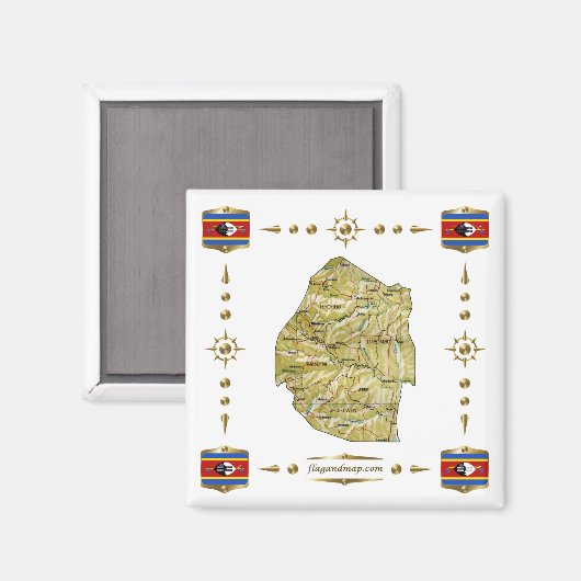 Eswatini Map + Flags Magnet (Voorkant / Achterkant)