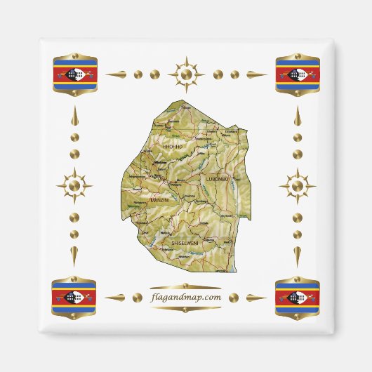 Eswatini Map + Flags Magnet (Voorkant)