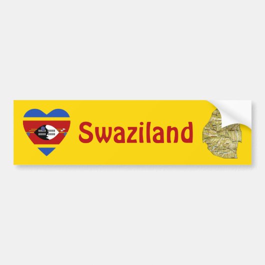 Eswatini Vlag Hart + Landkaart Bumpersticker (Voorkant)