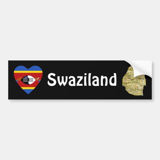 Eswatini Vlag Hart + Landkaart Bumpersticker (Voorkant)